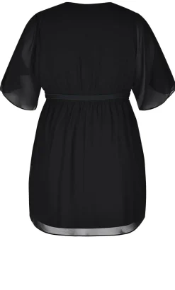 Drape Faux Wrap Mini Dress - black