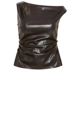 Elianna Faux Leather Top - espresso
