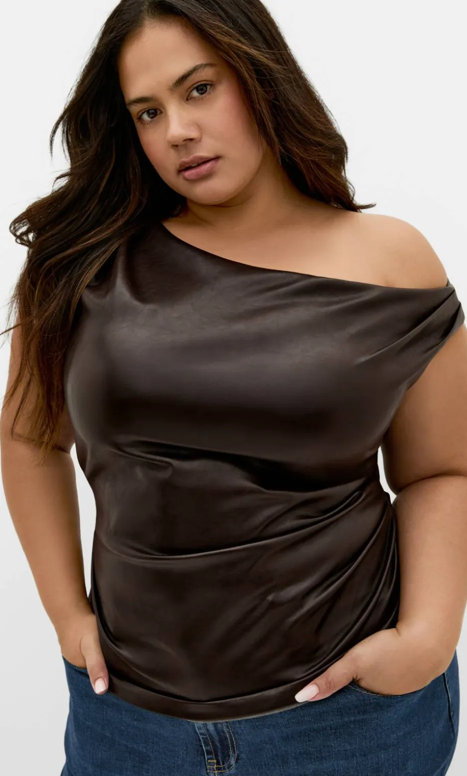 Elianna Faux Leather Top - espresso