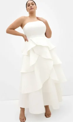 Elizabeth Tiered Frill Maxi Dress - creme