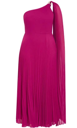 Eloura One Shoulder Pleat Maxi Dress - framboise