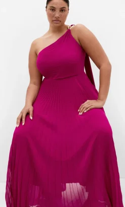 Eloura One Shoulder Pleat Maxi Dress - framboise
