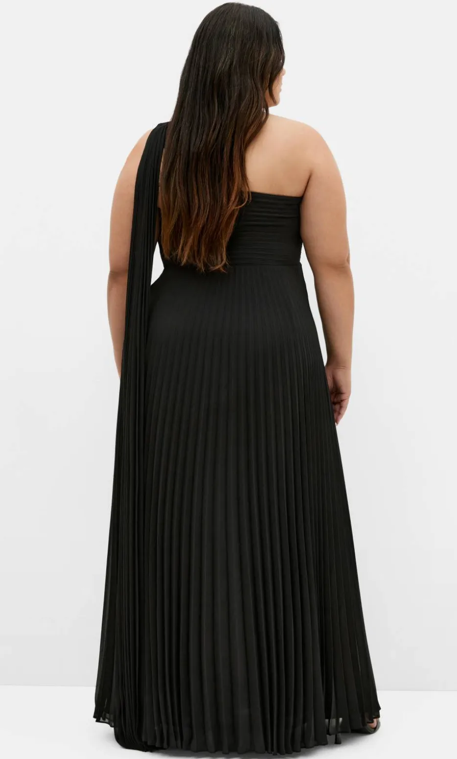 Eloura One Shoulder Pleat Maxi Dress - black