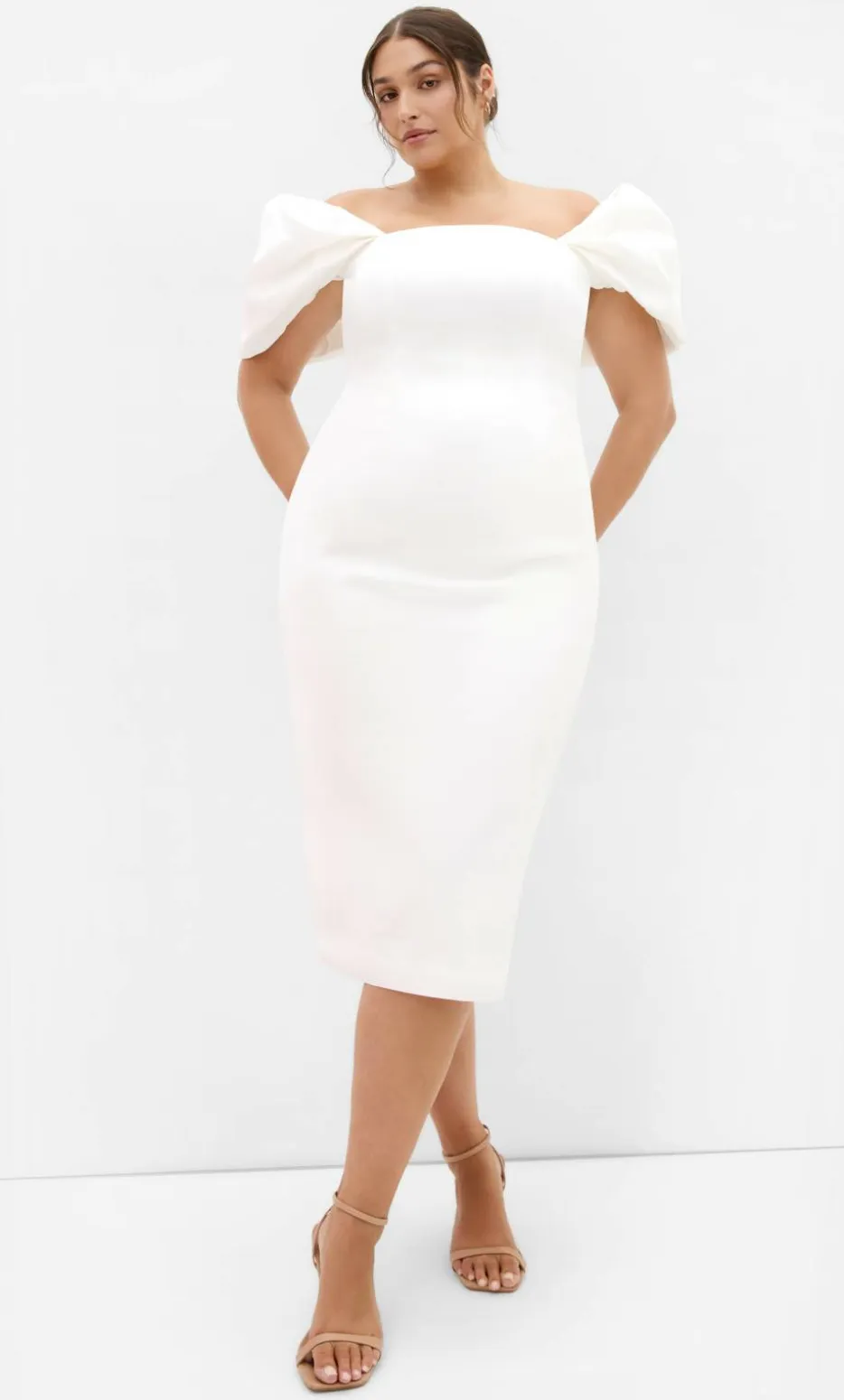 Elyse Off Shoulder Midi Dress - white