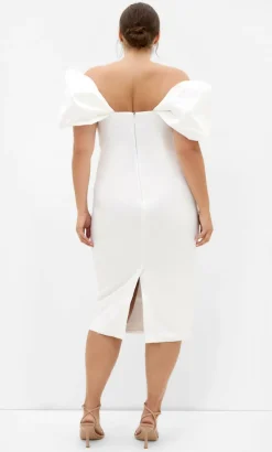 Elyse Off Shoulder Midi Dress - white