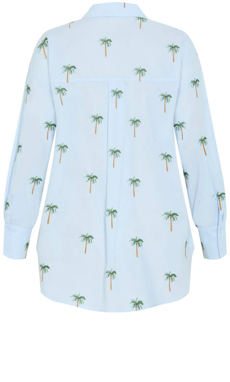 Embroidery Palm Print Cotton Shirt - sky blue