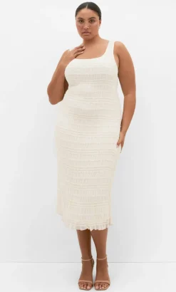 Emelia Sleeveless Shirred Dress - creme