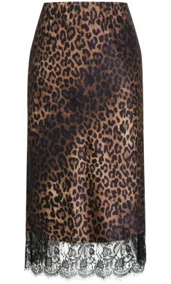 Envious Leopard Print Lace Hem Skirt - chocolate