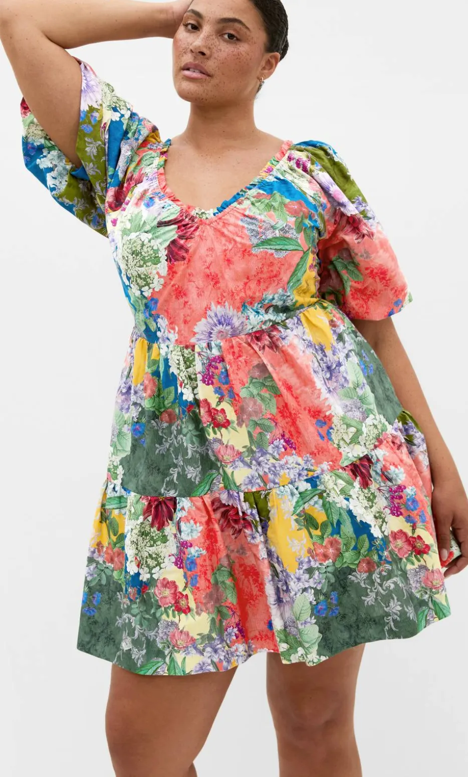 Fantasy Berry Floral Print Puff Sleeve Mini Dress - sage