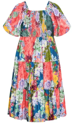 Fantasy Berry Floral Print V Neck Dress - sage
