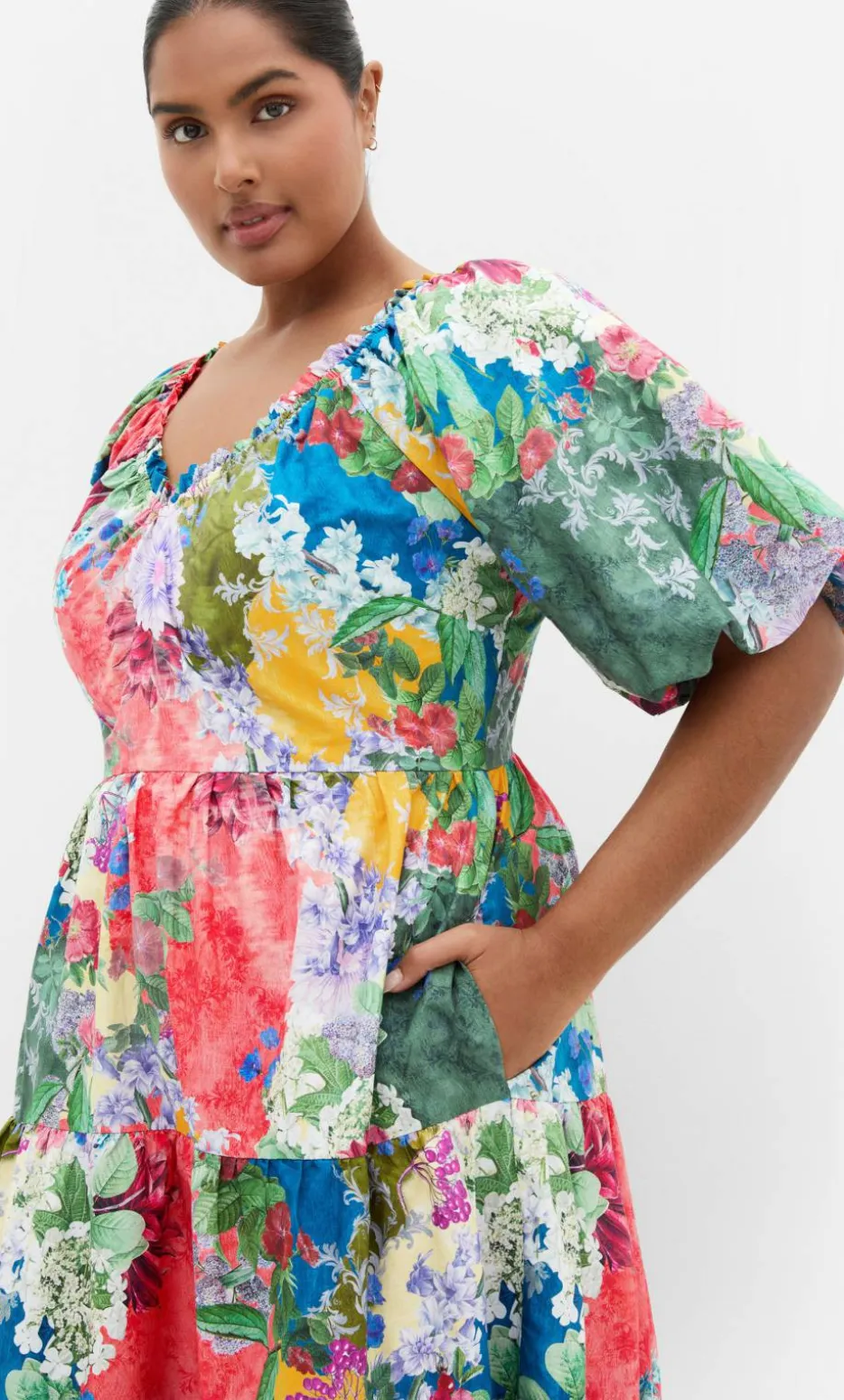 Fantasy Berry Floral Print V Neck Dress - sage
