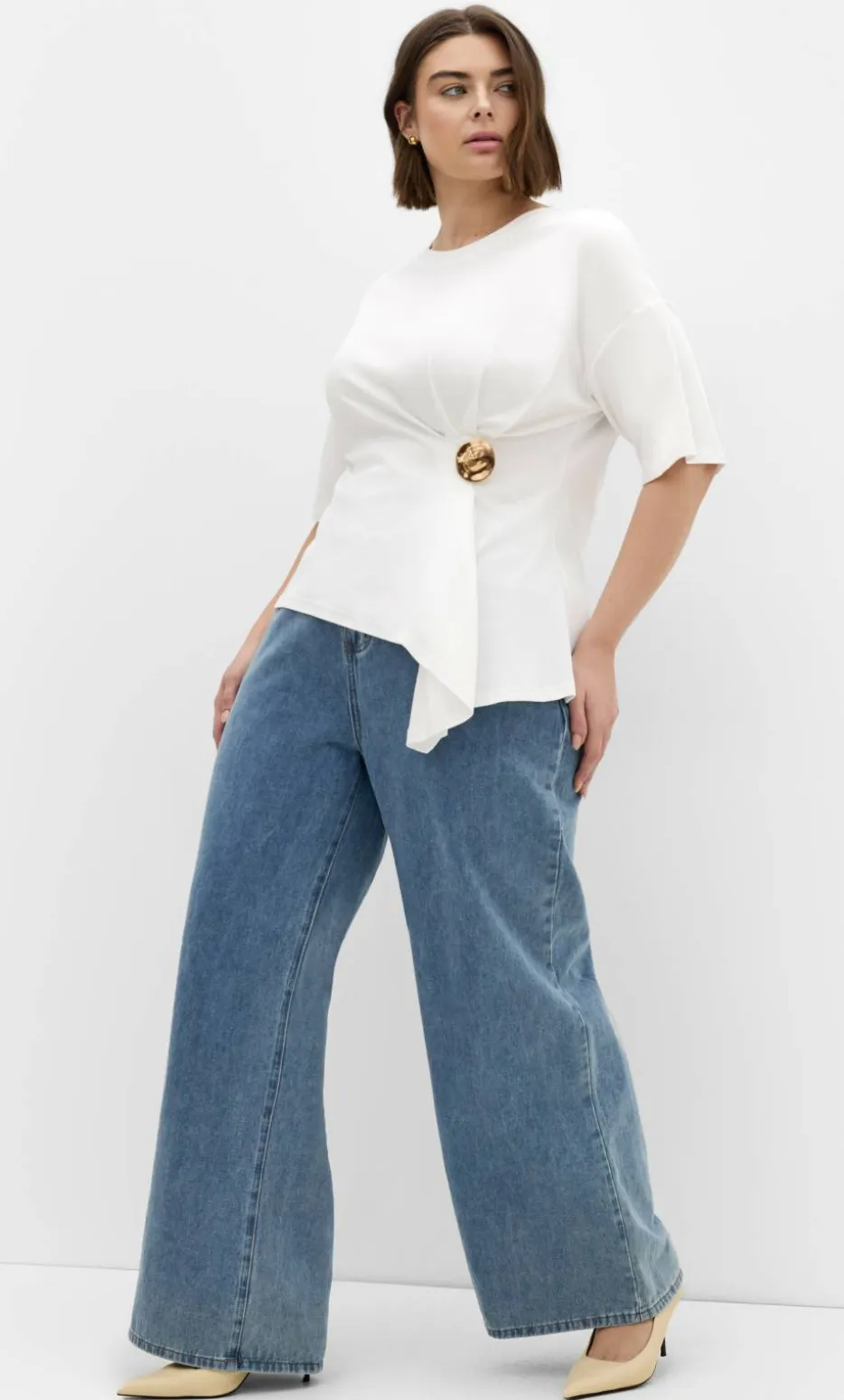 Fashion Drape Detail Tee - ivory