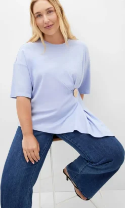 Fashion Drape Detail Tee - sky blue