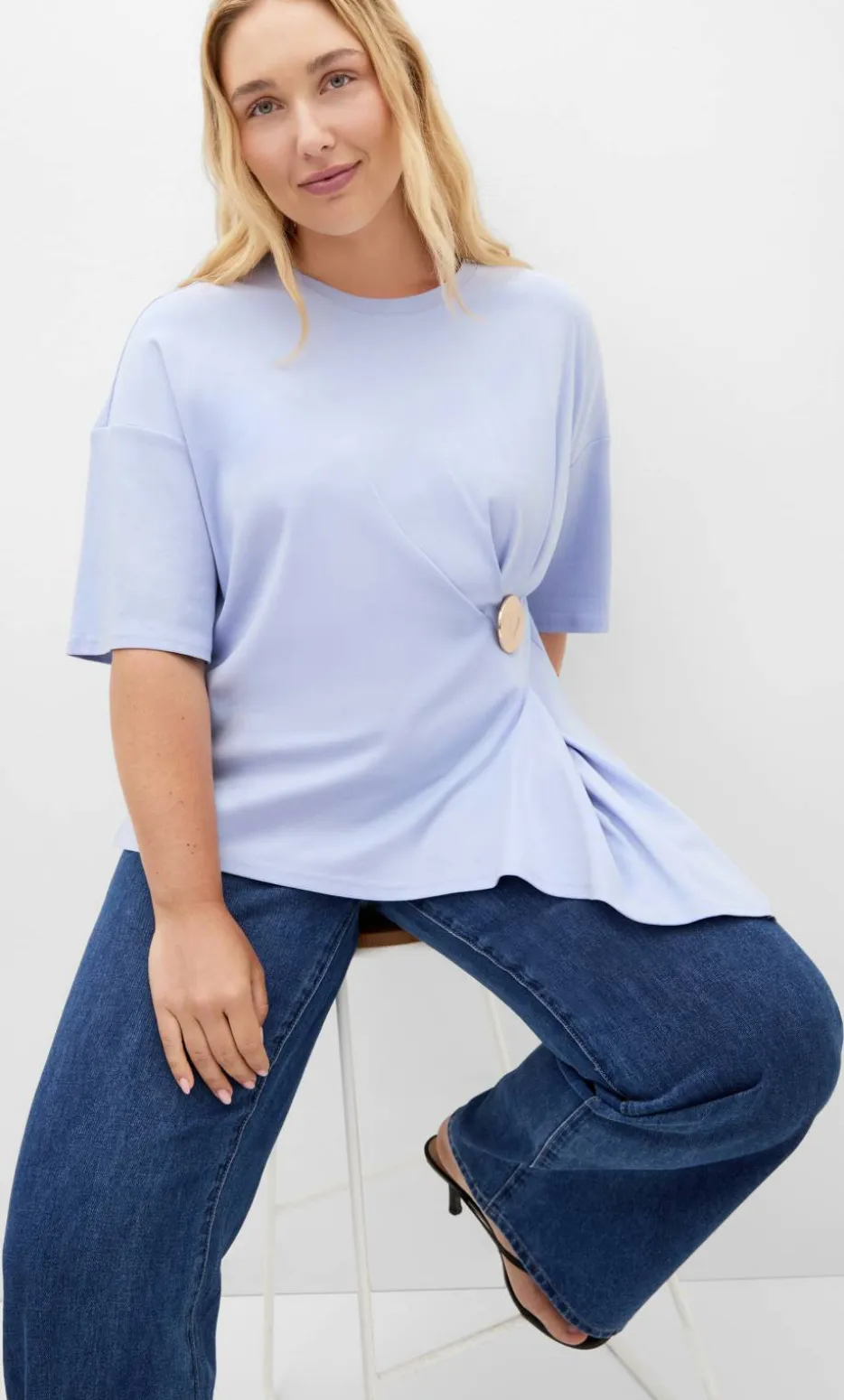 Fashion Drape Detail Tee - sky blue