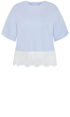 Fashion Lace Hem Tee - sky blue
