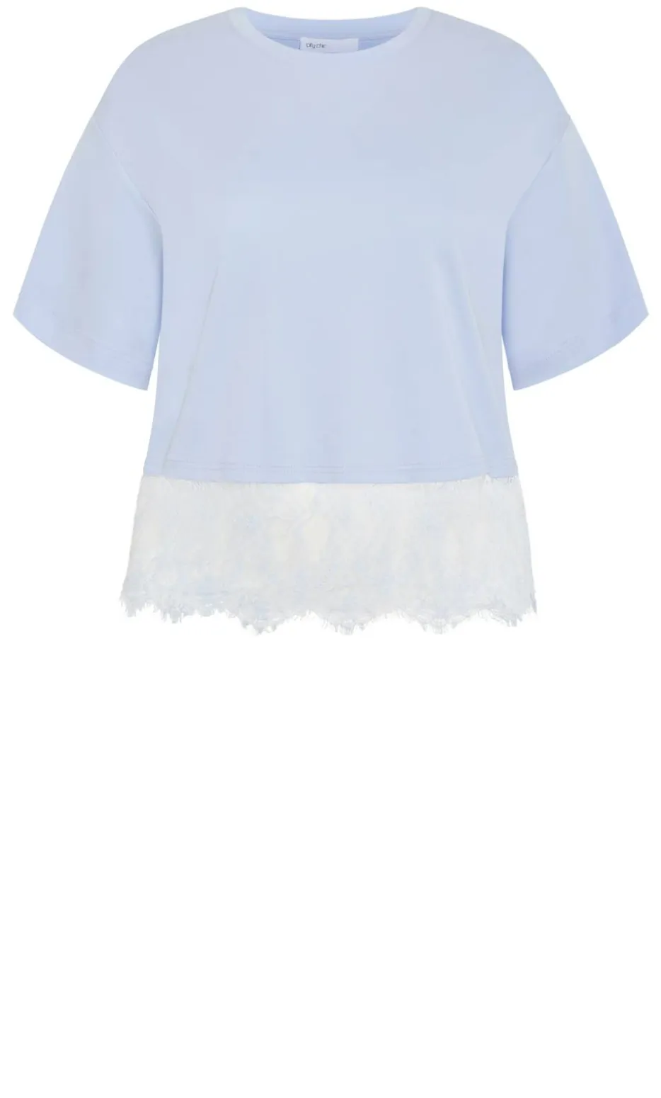 Fashion Lace Hem Tee - sky blue
