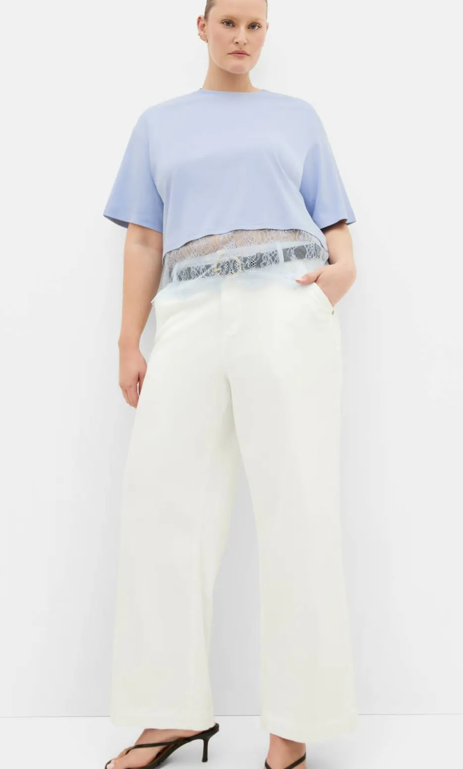 Fashion Lace Hem Tee - sky blue