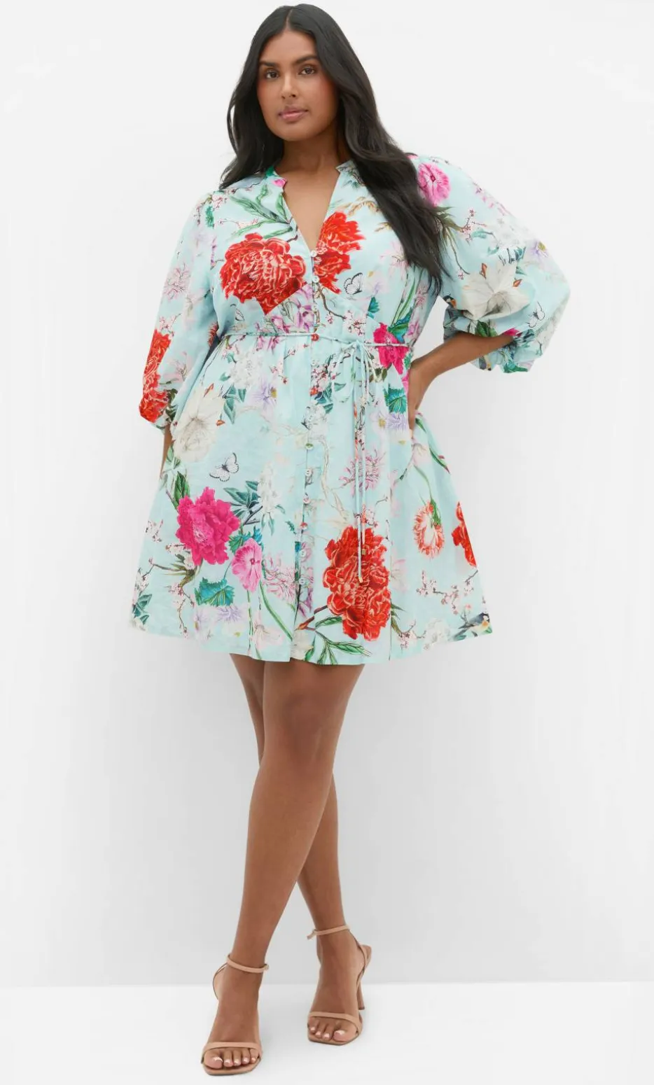 Flora Print Cotton Mini Dress - mint