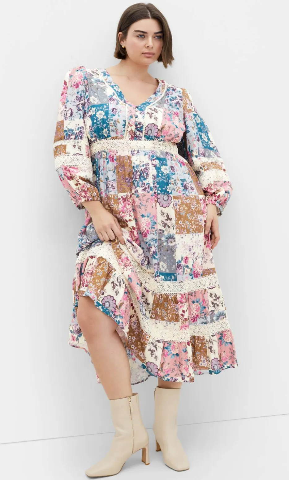 Florence Print Midi Dress - pastel pink