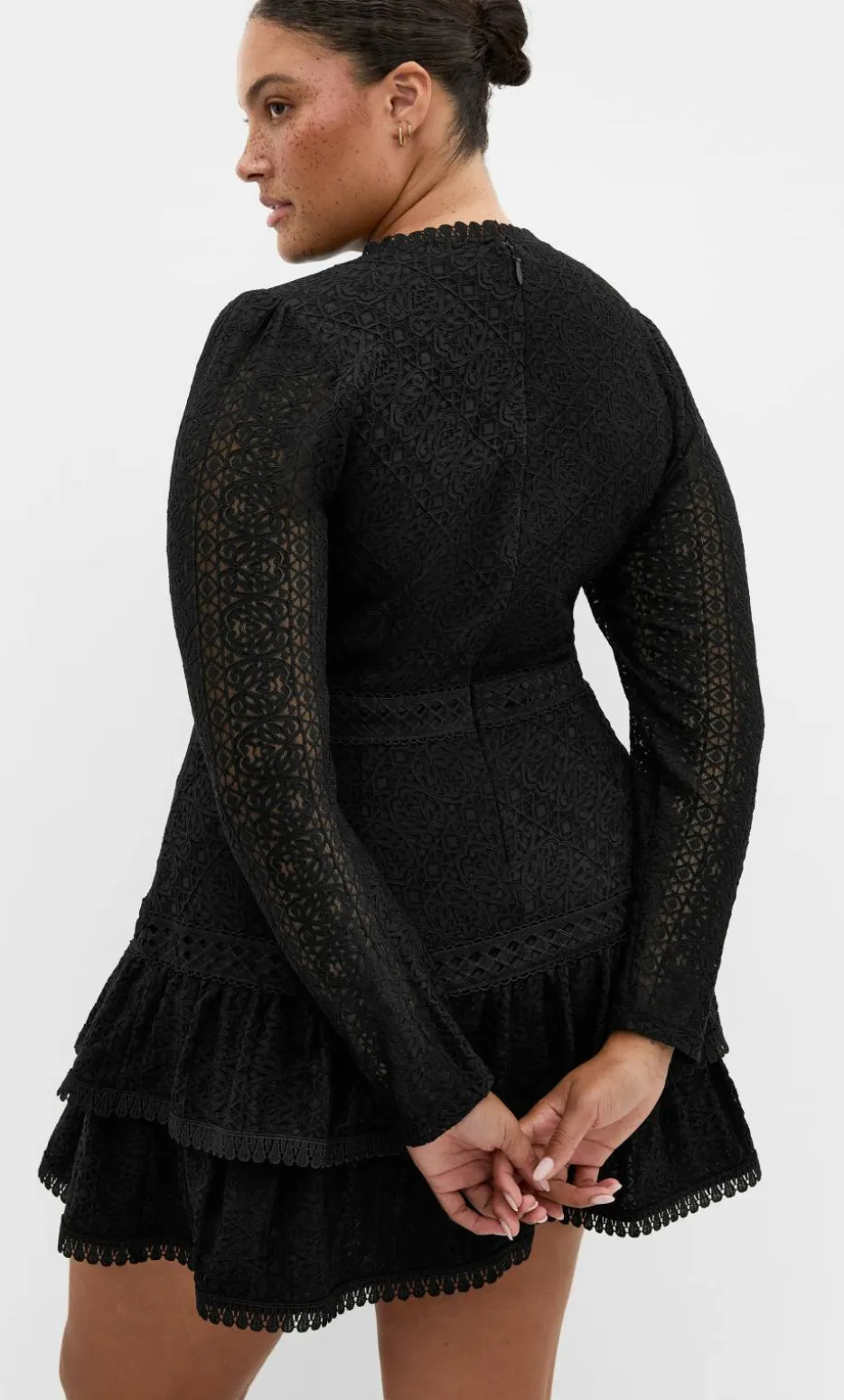 Gabriella Lace Ruffle Mini Dress - black