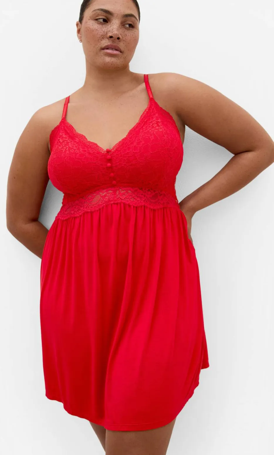 Gizelle Lace Trim Sleep Chemise - red