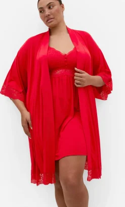 Gizelle Lace Trim Sleep Robe - red