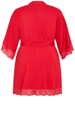 Gizelle Lace Trim Sleep Robe - red