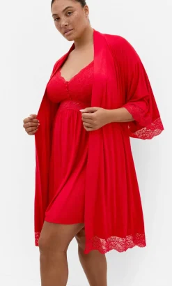 Gizelle Lace Trim Sleep Robe - red