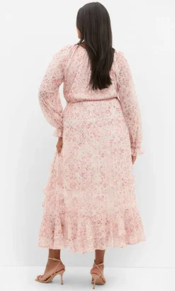 Glam Frill Print Maxi Dress - blush pink