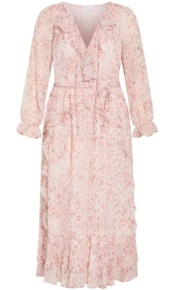 Glam Frill Print Maxi Dress - blush pink