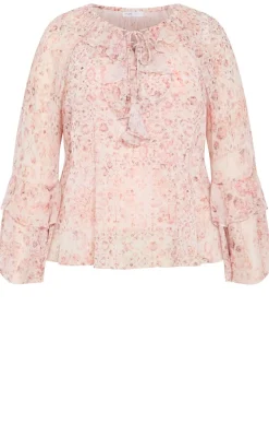 Glam Frill Print Top - blush pink