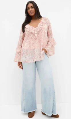 Glam Frill Print Top - blush pink