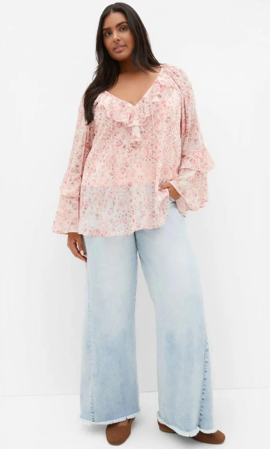 Glam Frill Print Top - blush pink