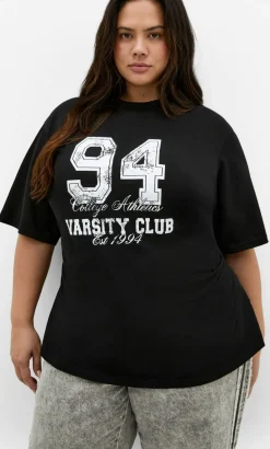 Graphic Cinched Cotton Tee - black