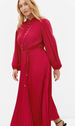 Halle Long Sleeve Pleat Dress - shiraz