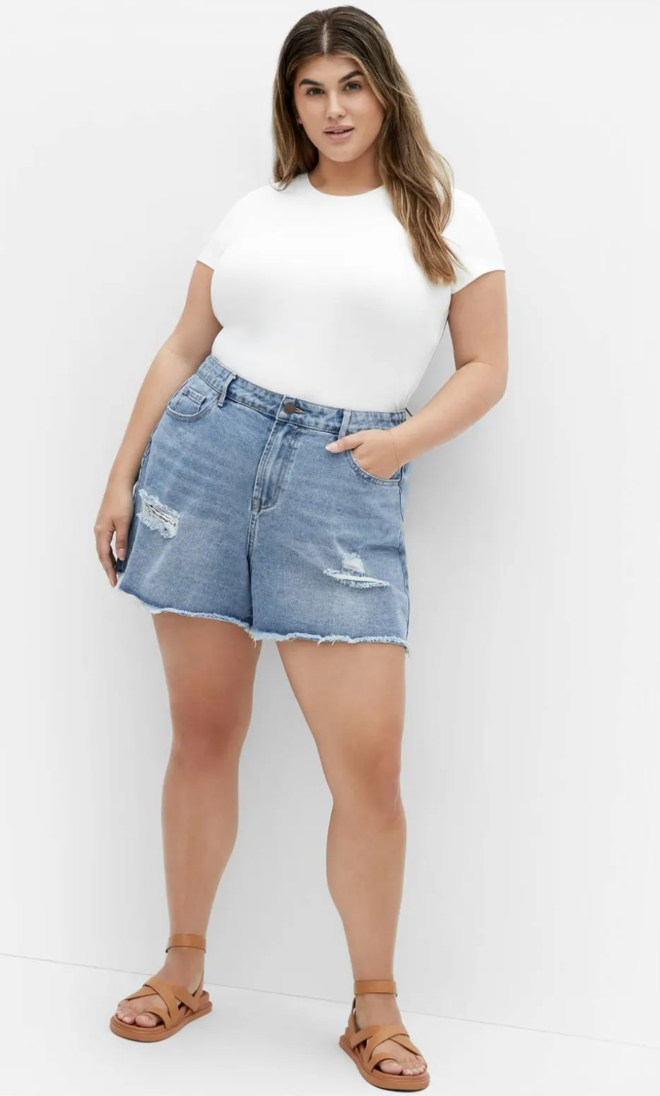 Hannah Rip Denim Short - mid wash