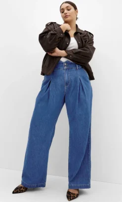 Harley Fit Corset Waist Wide Leg Jean - mid wash