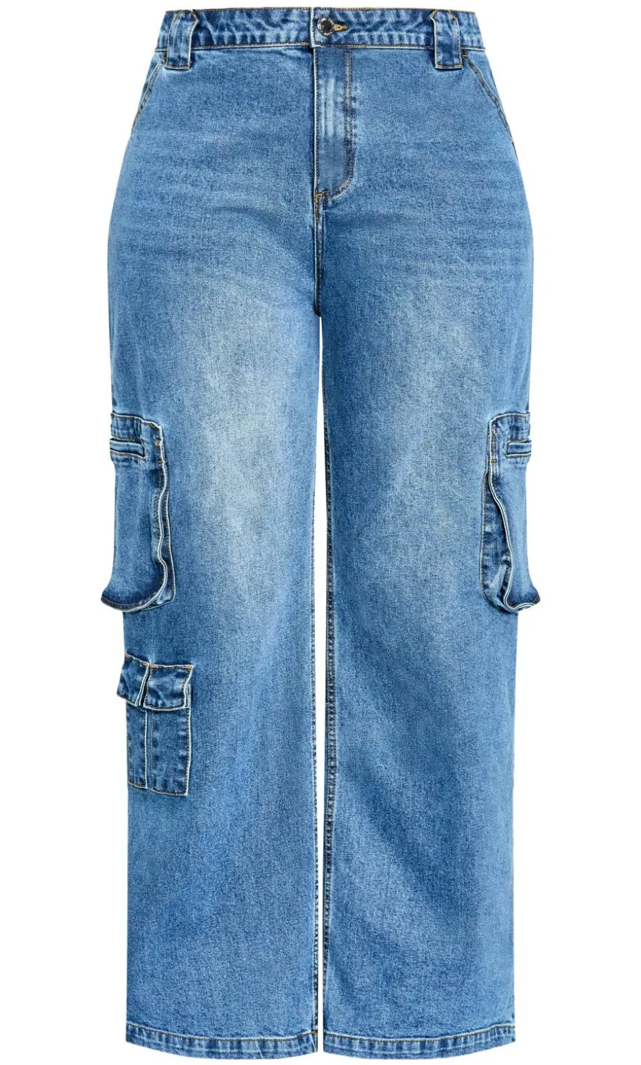 Harley Fit Oaklyn Cargo Wide Leg Jean - mid wash