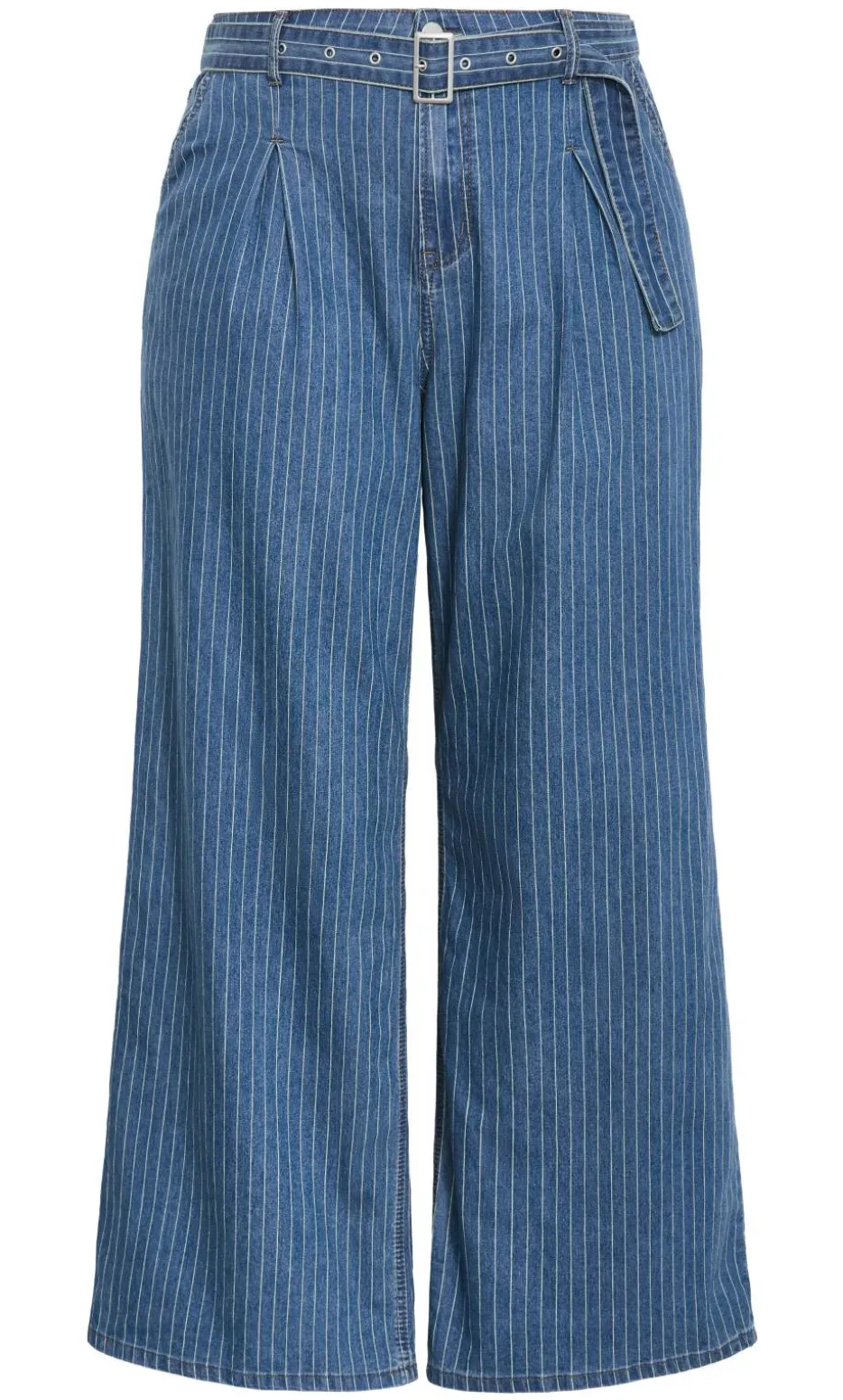 Harley Fit Pinstripe Wide Leg Short Jean - blue wash