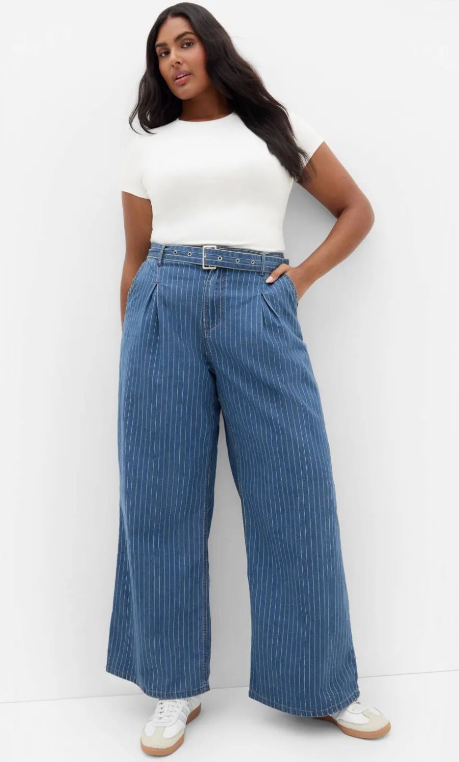 Harley Fit Pinstripe Wide Leg Short Jean - blue wash