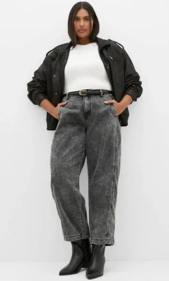 Harley Fit Tess Barrel Leg Ankle Grazer Jean - grey acid wash