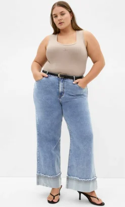 Harley Fit Turn Up Wide Leg Crop Jean - light wash