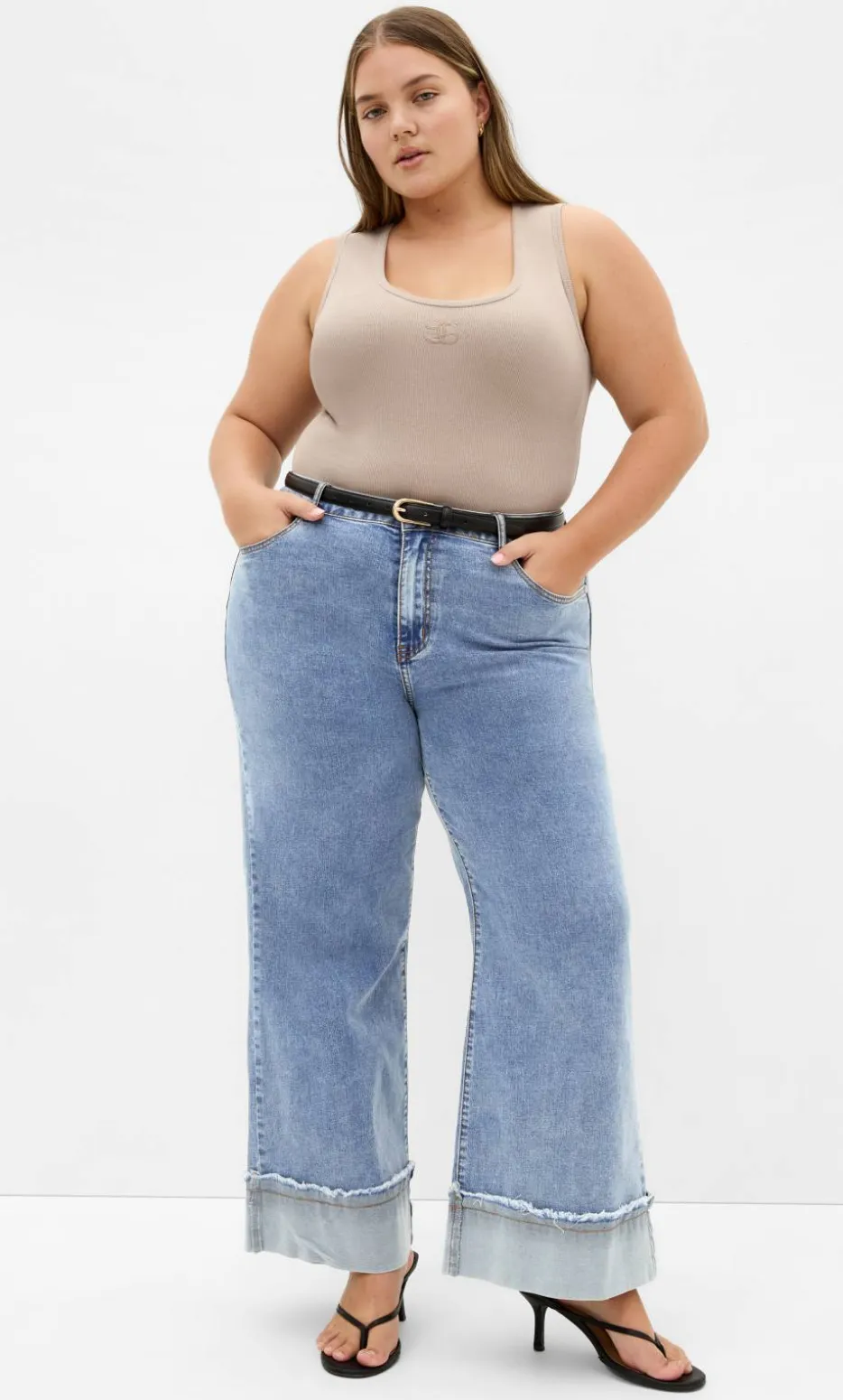 Harley Fit Turn Up Wide Leg Crop Jean - light wash