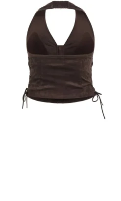 Harlow Sueded Halter Zip Top - espresso