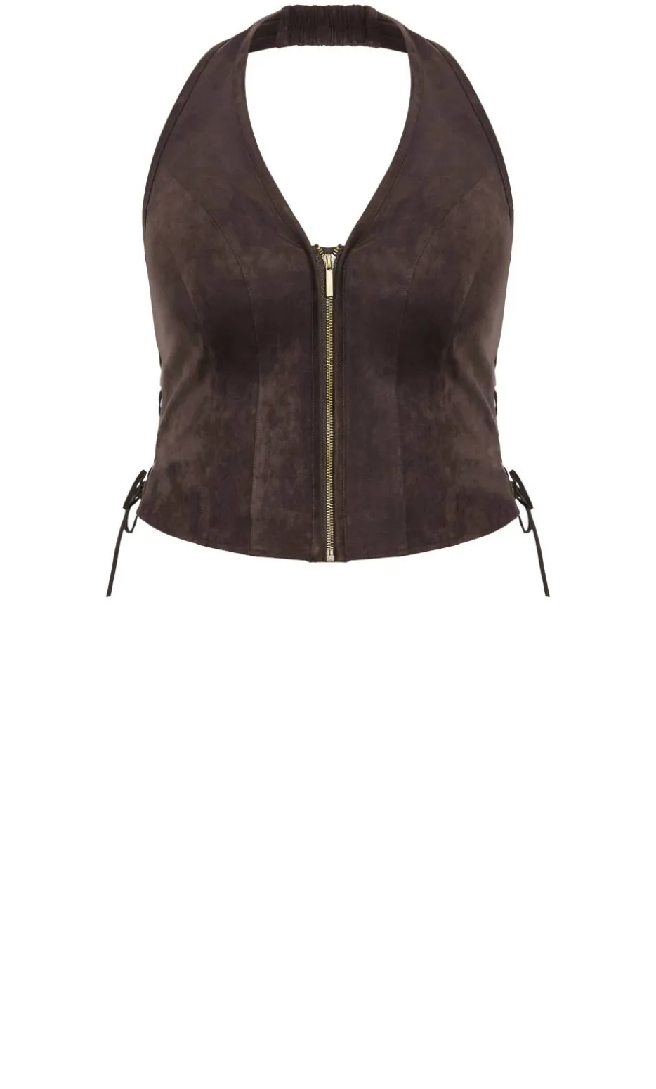Harlow Sueded Halter Zip Top - espresso