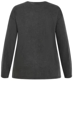 Heart Break Long Sleeve Cotton Tee - charcoal wash
