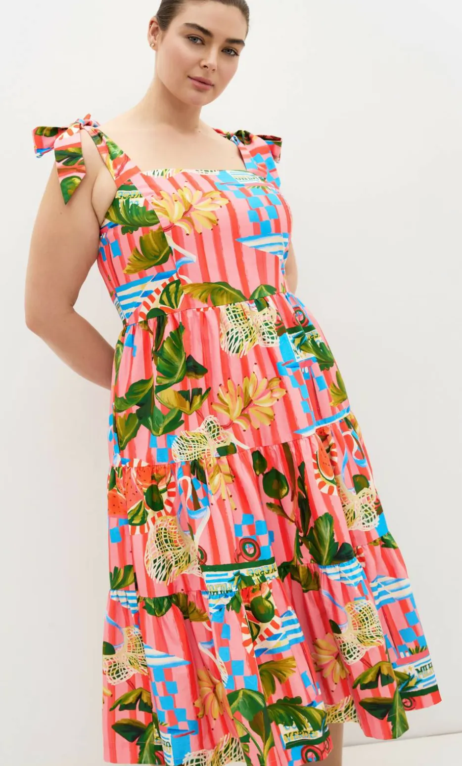 Holiday Print Midi Dress - pink