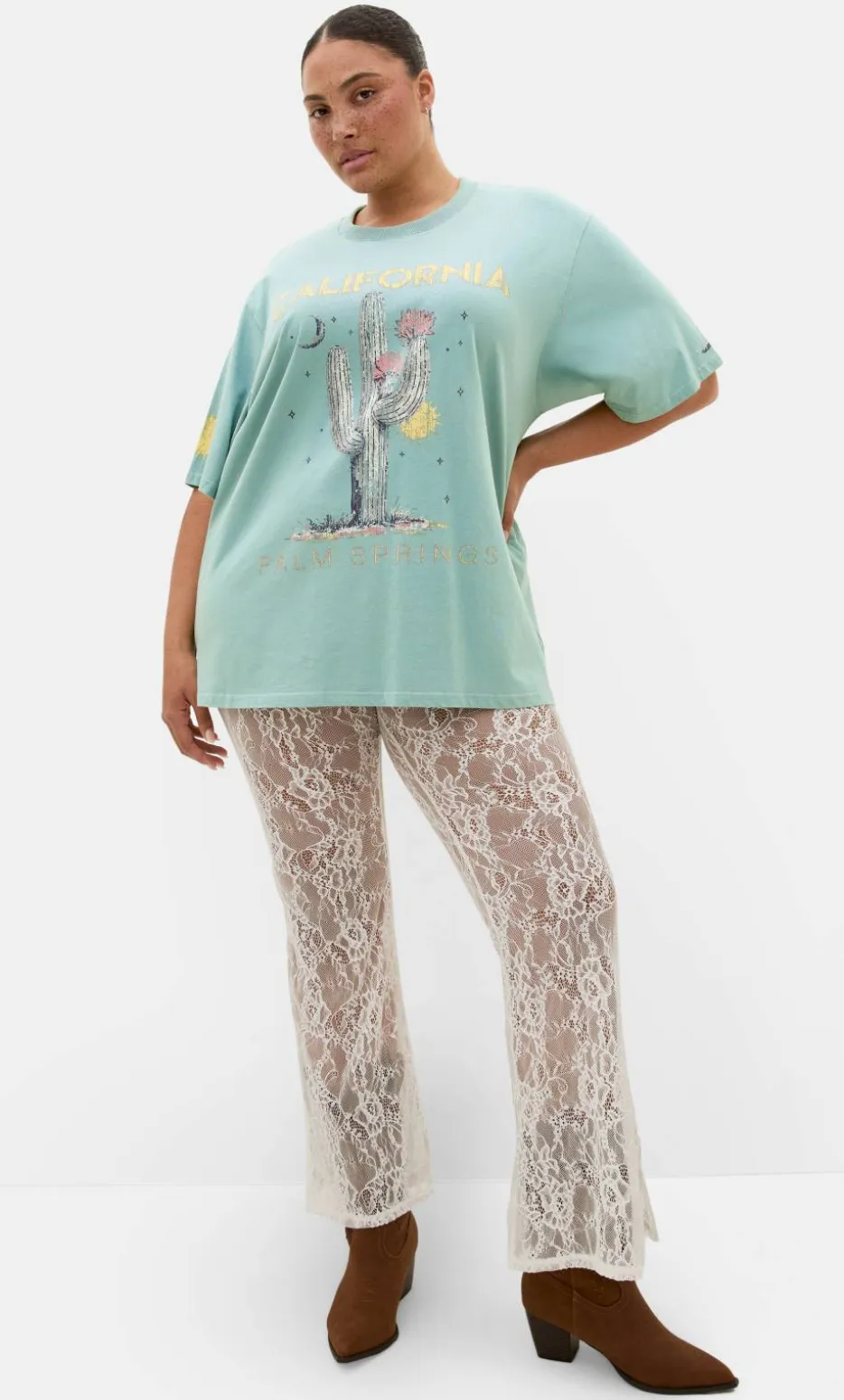 Indigo Cactus Oversized Cotton Tee - sage