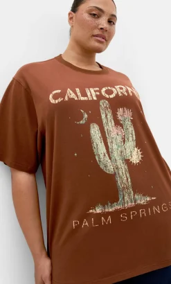 Indigo Cactus Oversized Cotton Tee - tobacco