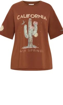 Indigo Cactus Oversized Cotton Tee - tobacco